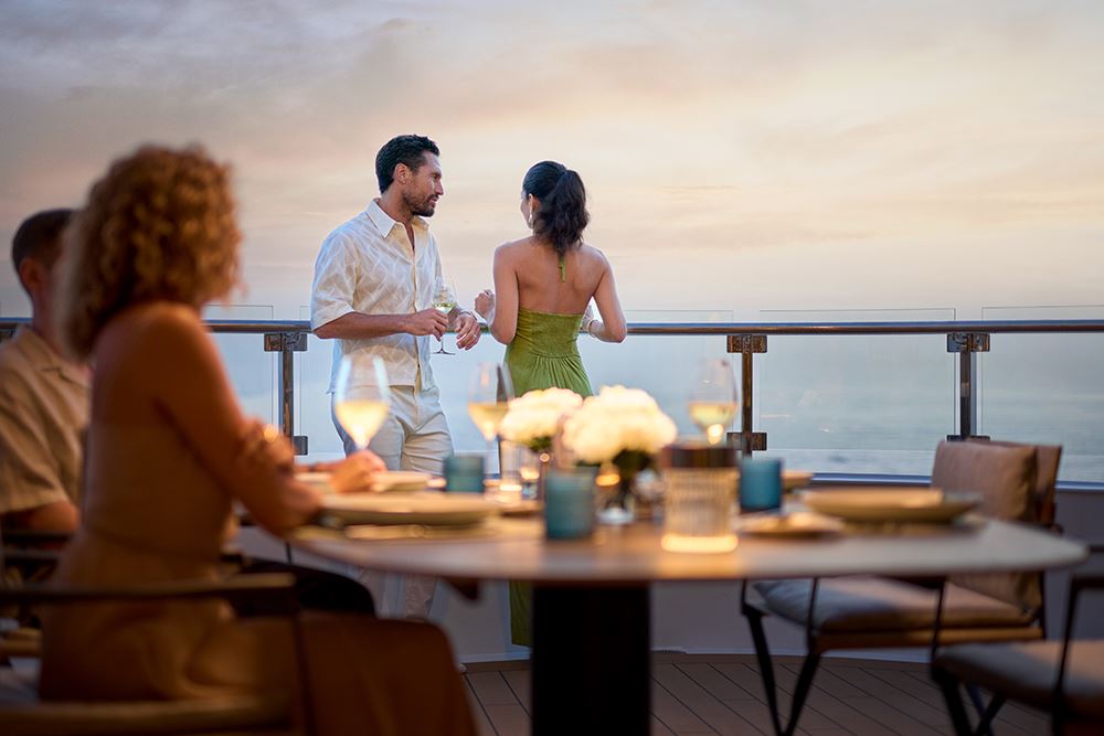 couple dining in the owners suite on ritz carlton yacht