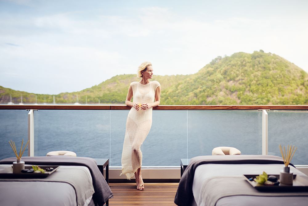 woman on deck on ritz yacht in spa area